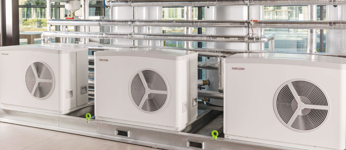 Commercial hot water system installation, featuring a high-efficiency heat pumps